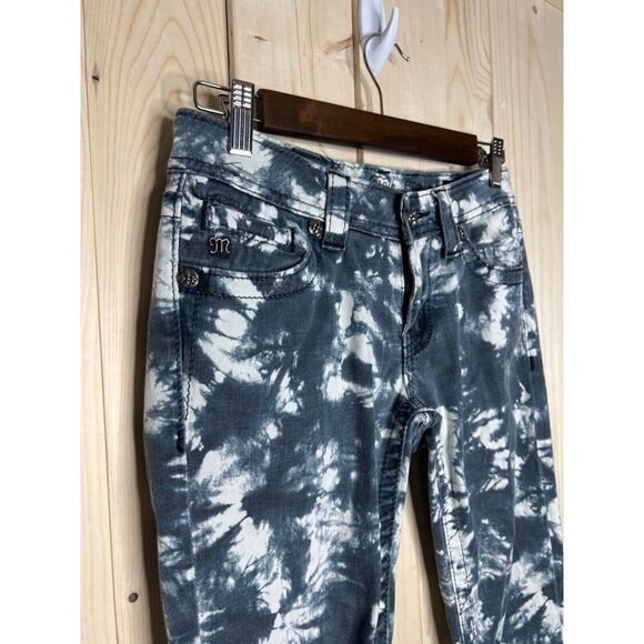 WOMENS MISS ME BLUE WHITE TIE DYE LOW RISE EMBELLISHED POCKETS SKINNY JEANS 27 - Picture 4 of 12